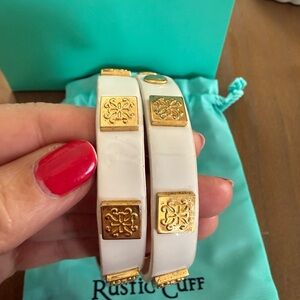 Rustic Cuff Gold and White Bracelet Duo
